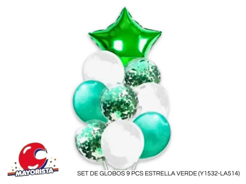 [2511] SET DE GLOBOS 9 PCS ESTRELLA VERDE (Y1532-LA514) CHG