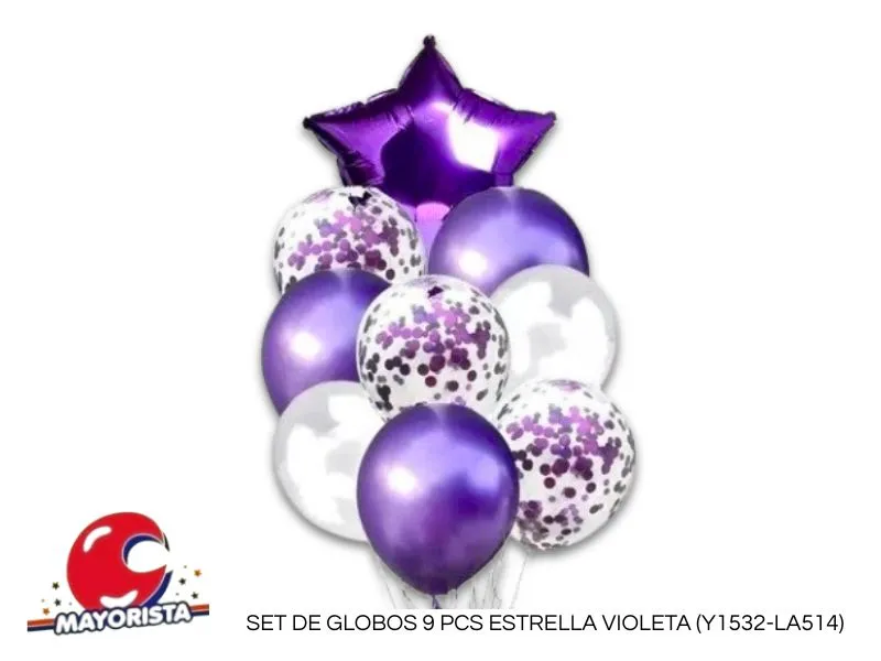 [6345] SET DE GLOBOS 9 PCS ESTRELLA VIOLETA (Y1532-LA514) CHG