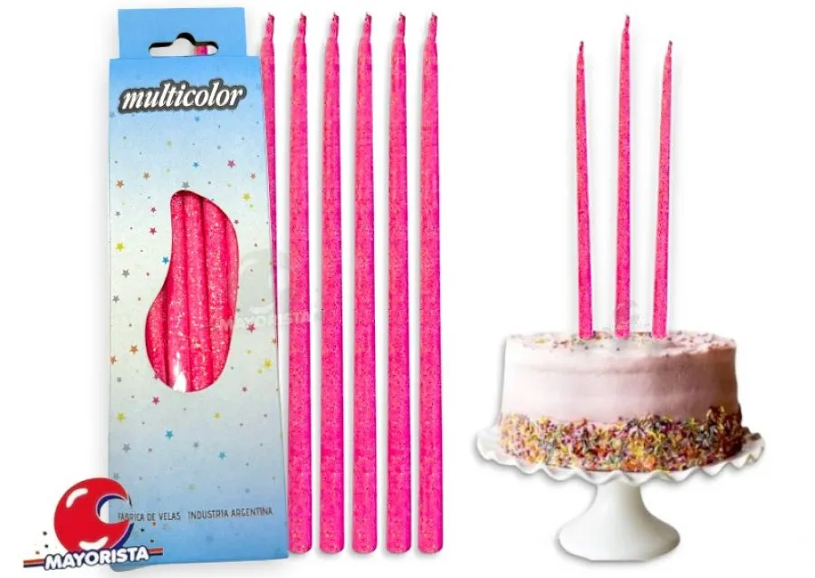 [8555] VELAS FINITAS X 15 ROSA C/BRILLO AMERICANA (25) - VELAS MULTICOLOR