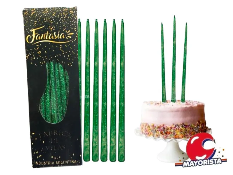 [2190] VELAS FINITAS X 15 VERDE OSCURO C/BRILLO AMERICANA (25) - VELAS MULTICOLOR