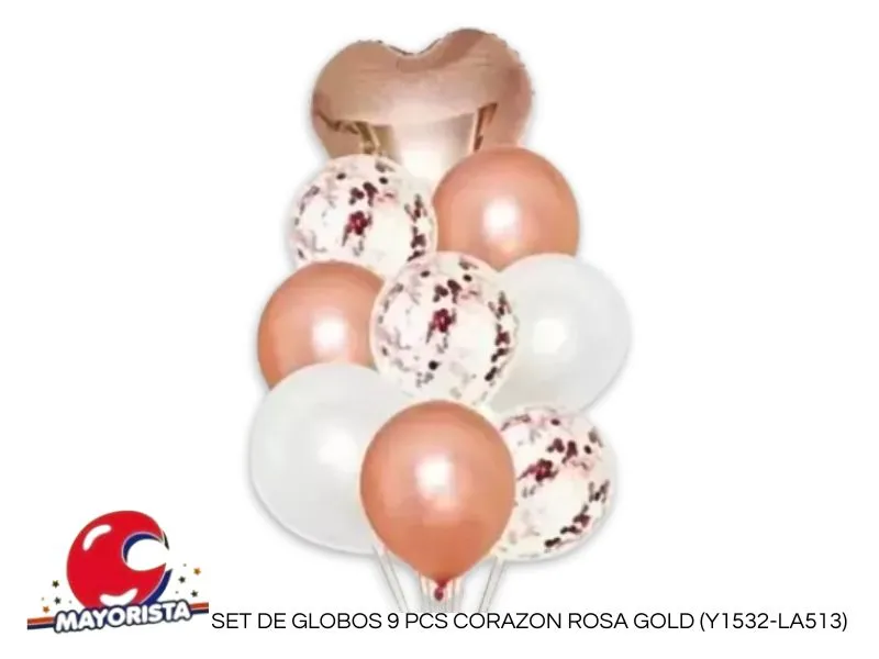 SET DE GLOBOS 9 PCS CORAZON ROSA GOLD (Y1532-LA513) CHG
