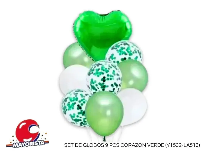 [4235] SET DE GLOBOS 9 PCS CORAZON VERDE (Y1532-LA513) CHG