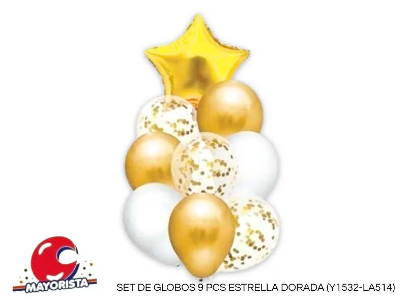 [2103] SET DE GLOBOS 9 PCS ESTRELLA DORADA (Y1532-LA514) CHG