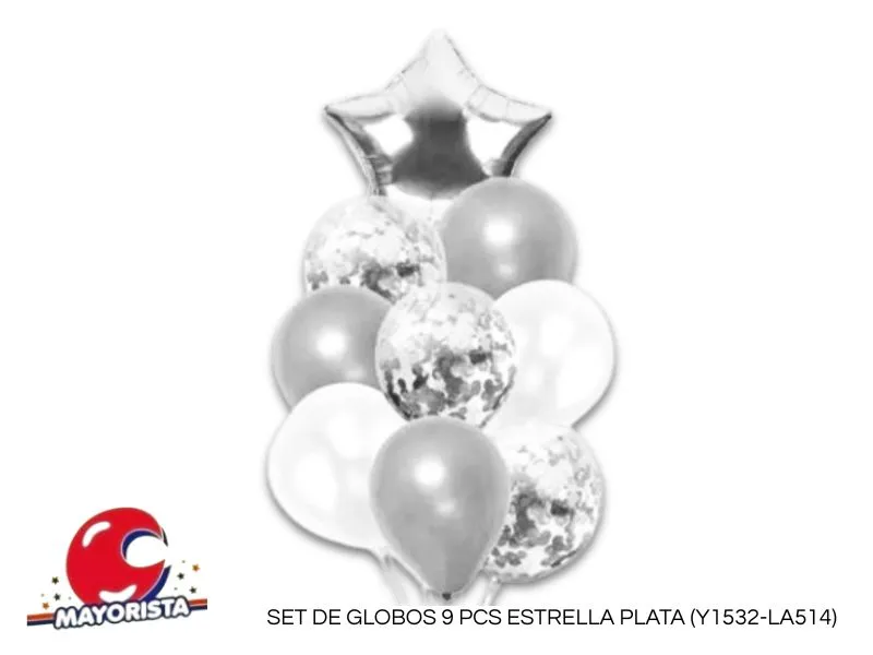 SET DE GLOBOS 9 PCS ESTRELLA PLATA (Y1532-LA514) CHG