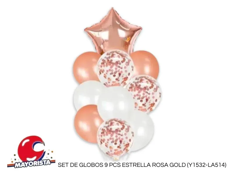 SET DE GLOBOS 9 PCS ESTRELLA ROSA GOLD (Y1532-LA514) CHG