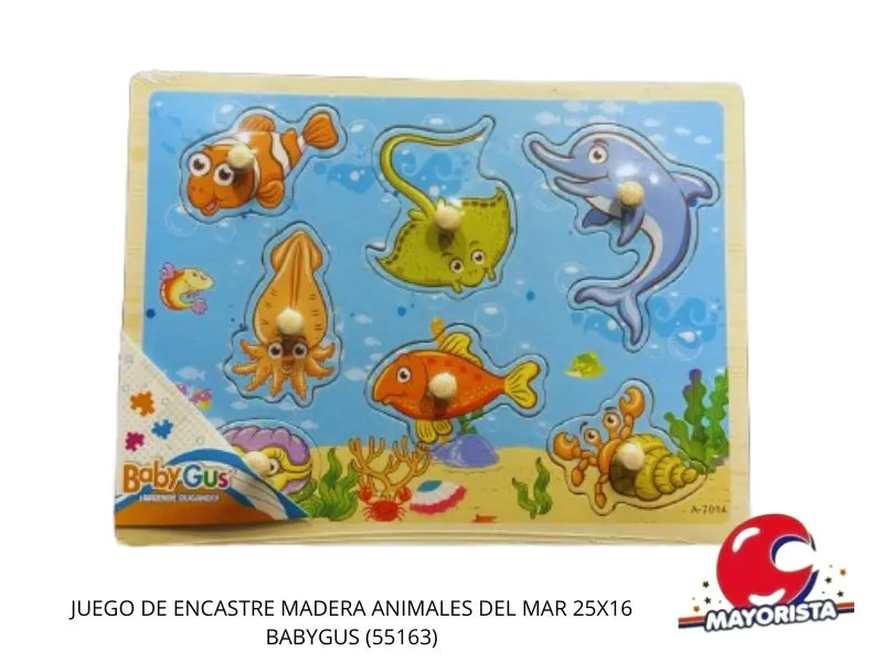 JUEGO DE ENCASTRE MADERA ANIMALES DEL MAR 25X16 BABYGUS (55163) KADA