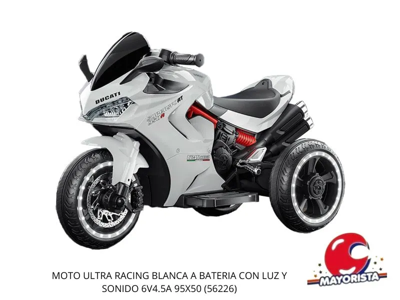 MOTO ULTRA RACING BLANCA A BATERIA CON LUZ Y SONIDO 6V4.5A 95X50 (56226) KADA