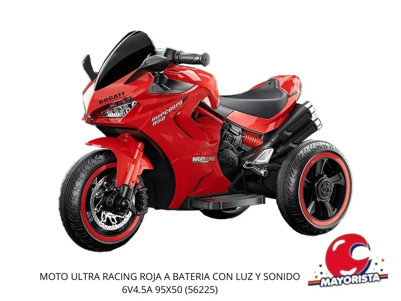 MOTO ULTRA RACING ROJA A BATERIA CON LUZ Y SONIDO 6V4.5A 95X50 (56225) KADA
