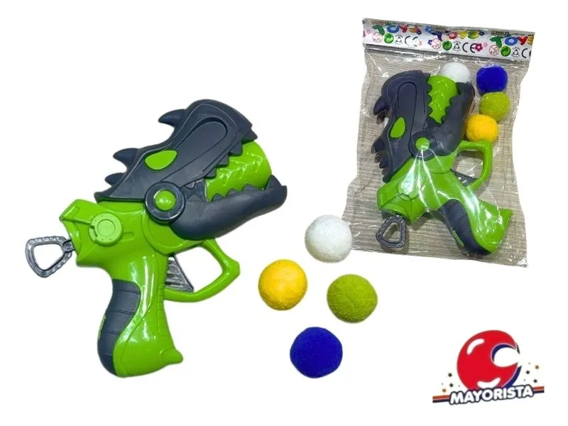 [7990500185303] PISTOLA DINOSAURIO LANZA PELOTAS BOLSA 23X15 (SD18530) BERKMA