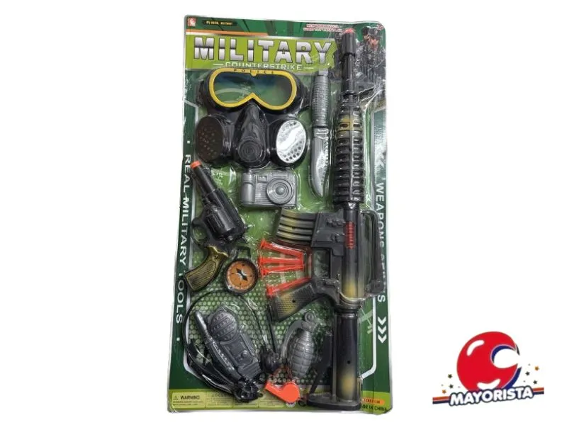 [7990500292797] SET MILITAR CON AMETRALLADORA Y MASCARA 9 PCS BLISTER 57X31 (42-1) BERKMA