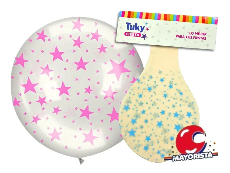 [6435] GLOBO PINATA SUPER CRISTAL ESTRELLAS ROSA/CELESTE - TUKY