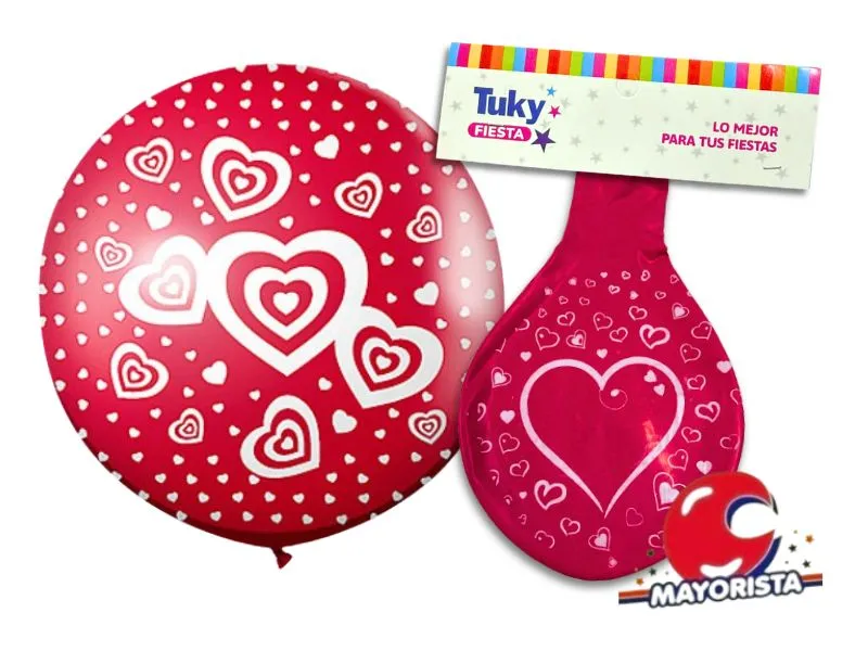 [7790391329745] GLOBO PINATA SUPER ROJA CORAZONES BLANCOS - TUKY