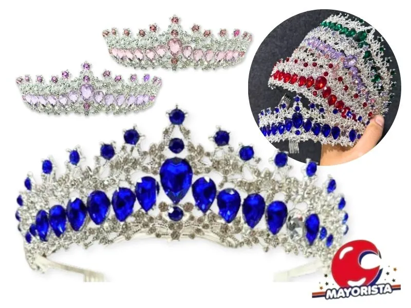 TIARA METAL 16,5X6 CON ENCASTRE GEMAS COLORES (YJ0012) YJ IMPORT