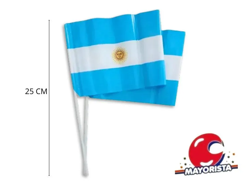 BANDERITAS ARGENTINA X 12 DE TELA 20X14 C/PALITO 28CM (ZLE-CBN-04-01AR) ERIK