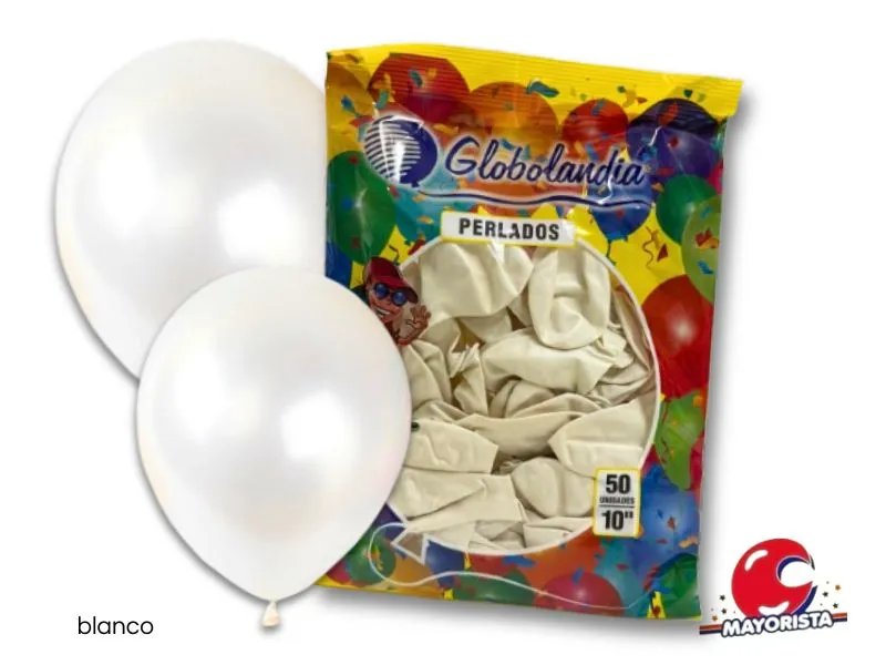GLOBOS 10 X 50 PERLADO BLANCO - GLOBOLANDIA