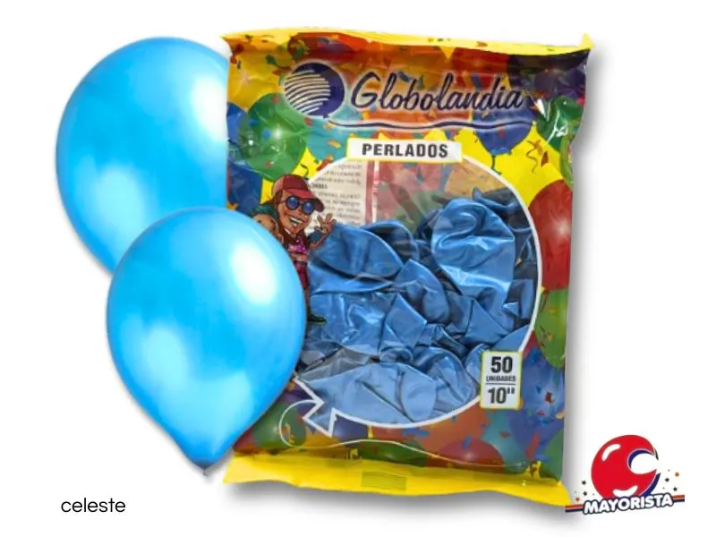 GLOBOS 10 X 50 PERLADO CELESTE - GLOBOLANDIA