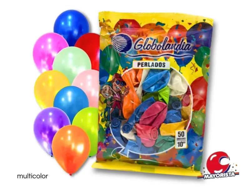 GLOBOS 10 X 50 PERLADO MULTICOLOR - GLOBOLANDIA