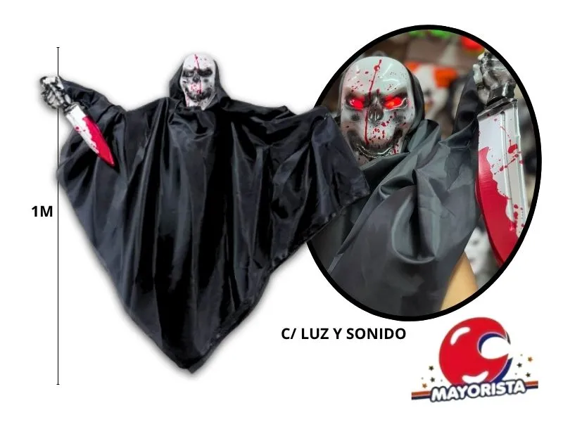 MUNECO COLGANTE CALAVERA CON LUZ Y SONIDO 1 MT X 70 CM (9006LT) TRIGGER PACK