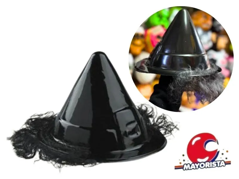 SOMBRERO PLASTICO BRUJA CON PELO (1272P) TRIGGER PACK
