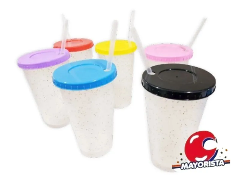 VASO PLASTICO 500 CC TRANSPARENTE C/GIBRE TAPA PLANA Y SORBETE - MAR PLAST