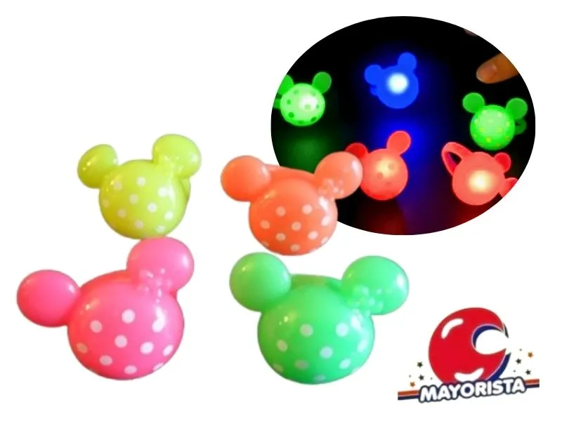 [8034107001181] ANILLO X 1 C/LUZ GOMA CABEZA MICKEY C/LUNARES (YJ0078) YJ IMPORT