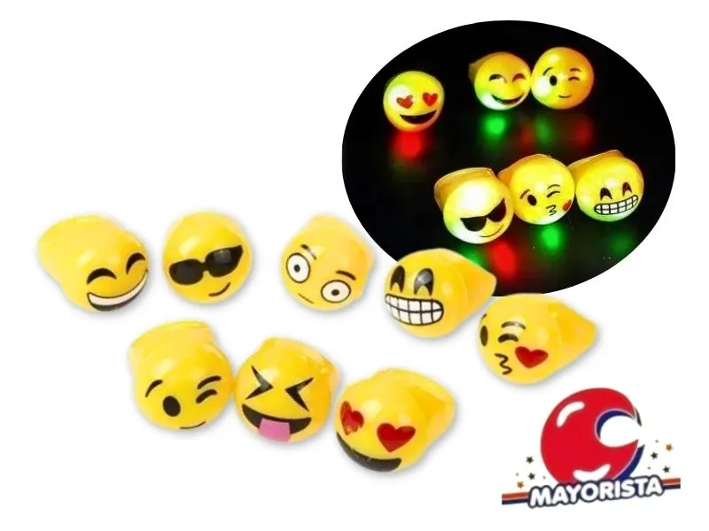 [8034107000818] ANILLO X 1 C/LUZ GOMA CARITAS EMOTICONES (YJ0076) YJ IMPORT