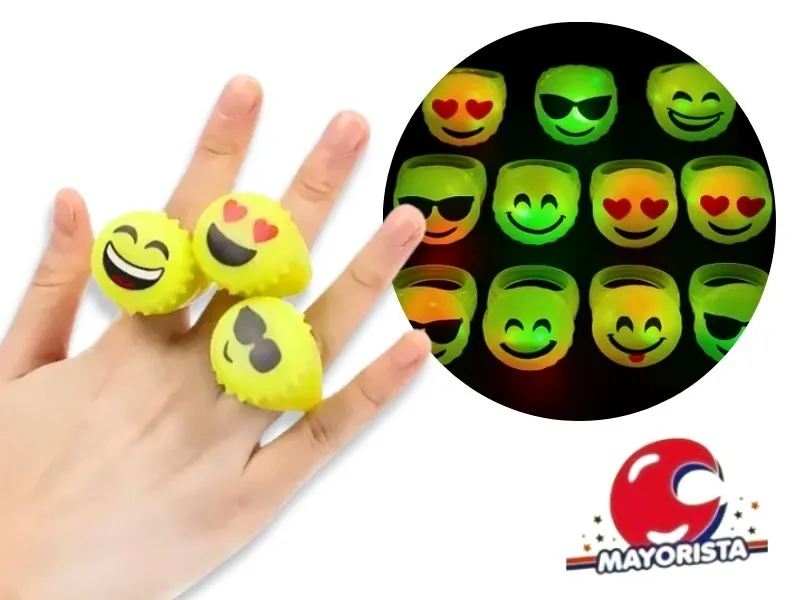[8034107000825] ANILLO X 1 C/LUZ GOMA TAPITA CARITAS AMARILLAS (YJ0077) YJ IMPORT