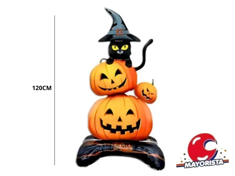GLOBO MYLAR SILUETA GATO SOBRE 3 CALABAZAS 1,2 MTS C/BASE (Y1385-2046) CHG