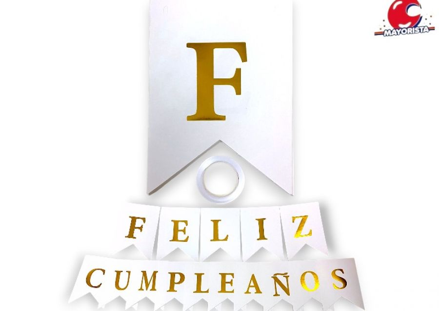 [2376] BANDERIN CARTON FELIZ CUMPLEANOS BLANCO (YW18-092) LCOST