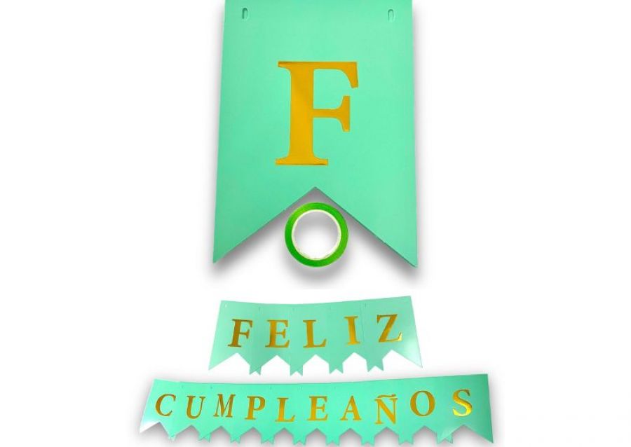 BANDERIN CARTON FELIZ CUMPLEANOS VERDE AGUA (YW18-092) LCOST