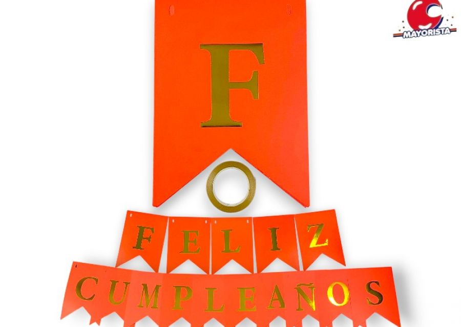 BANDERIN CARTON FLUO NARANJA FELIZ CUMPLE (YJ0760/Y828-0133) YJ IMPORT