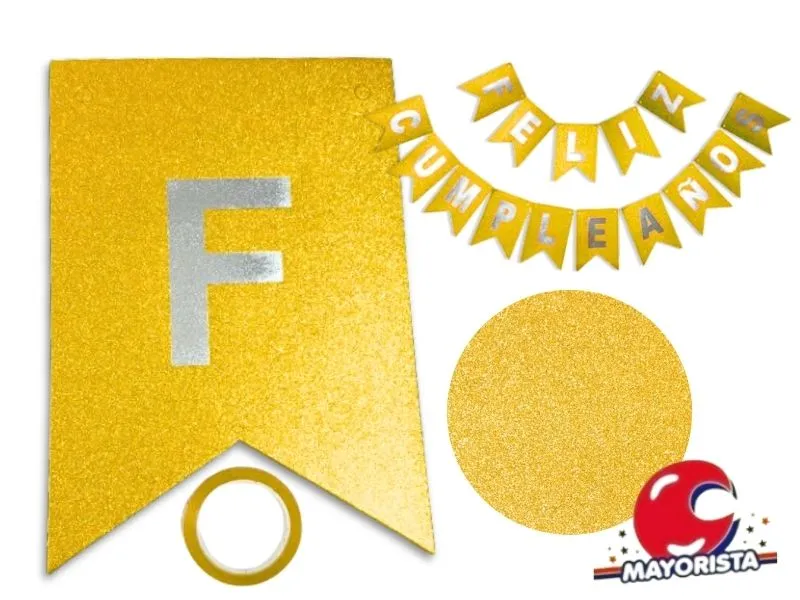 BANDERIN CARTON GLITTER DORADO FELIZ CUMPLE (YW18-093) LCOST