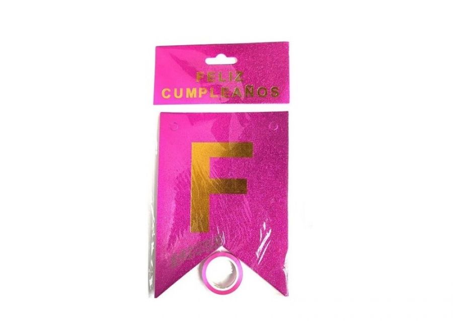 BANDERIN CARTON GLITTER FUCSIA FELIZ CUMPLE (YW18-093) LCOST