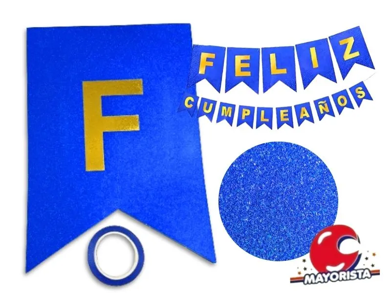 BANDERIN CARTON HOLOGRAFICO AZUL FELIZ CUMPLE (YW18-096) LCOST
