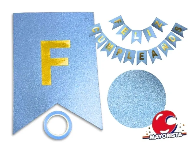 BANDERIN CARTON HOLOGRAFICO CELESTE FELIZ CUMPLE (YW18-096) LCOST