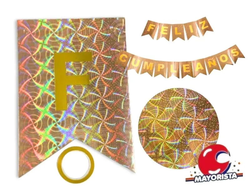 BANDERIN CARTON HOLOGRAFICO ROSA GOLD FELIZ CUMPLE (YW18-096) LCOST
