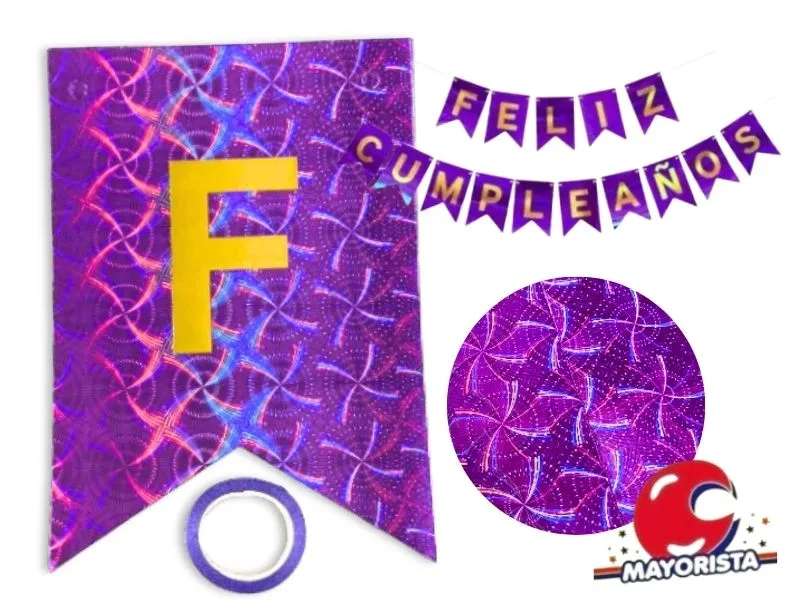 BANDERIN CARTON HOLOGRAFICO VIOLETA FELIZ CUMPLE (YW18-096) LCOST
