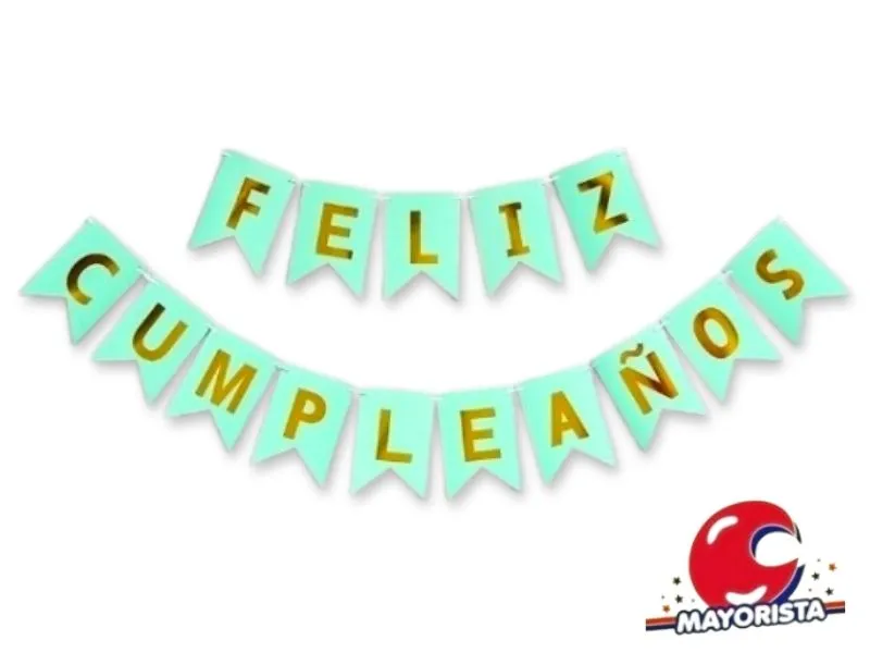 BANDERIN CARTON XL 18X15CM FELIZ CUMPLEANOS VERDE AGUA (YW18-125) LCOST