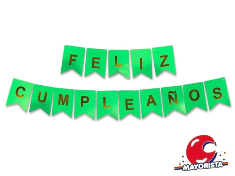 BANDERIN CARTON XL 18X15CM FELIZ CUMPLEANOS VERDE MANZANA (YW18-125) LCOST