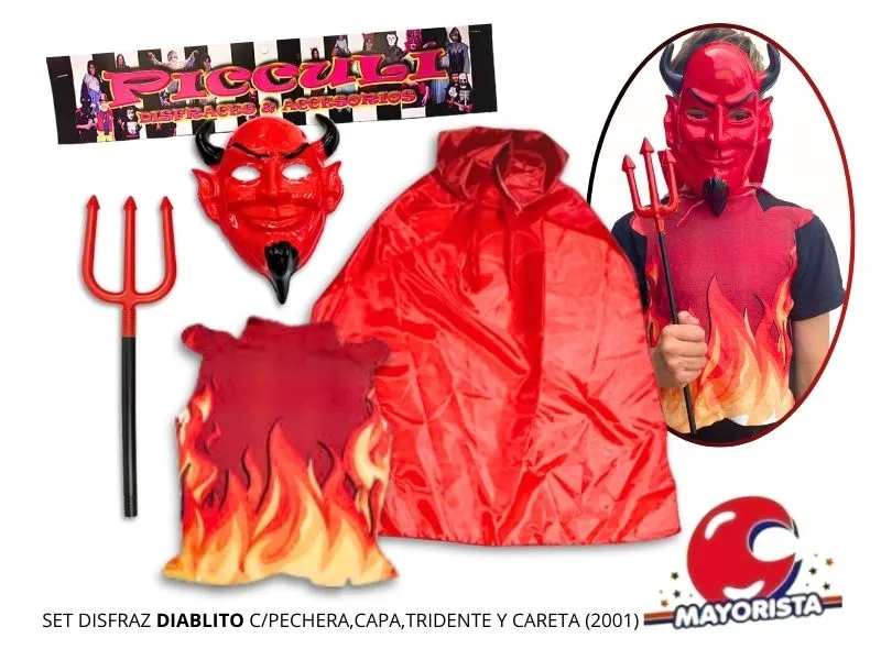 SET DISFRAZ DIABLITO C/PECHERA,CAPA,TRIDENTE Y CARETA (2001) PICCULI