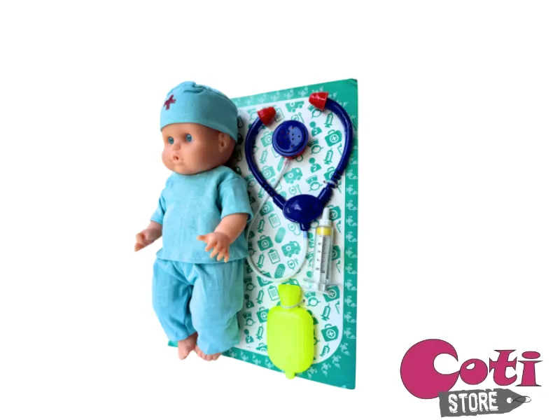[7798130322422] BEBOTE DE GOMA 33 CM JULY ENFERMERO C/ACCESORIOS (BC-6006) MAGIKA