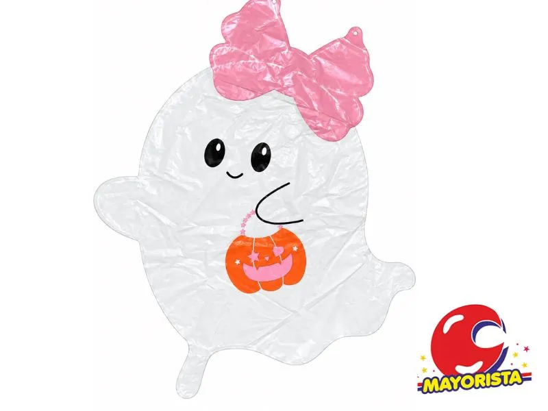 GLOBO MYLAR SILUETA FANTASMA CON MOÑO ROSA (H1166) CHG