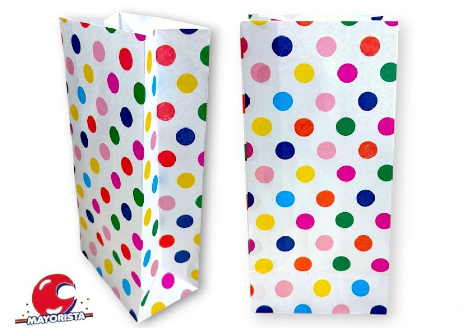[1673] BOLSITA PAPEL X 10 BLANCA LUNARES COLORES 15X25X8 SPACE