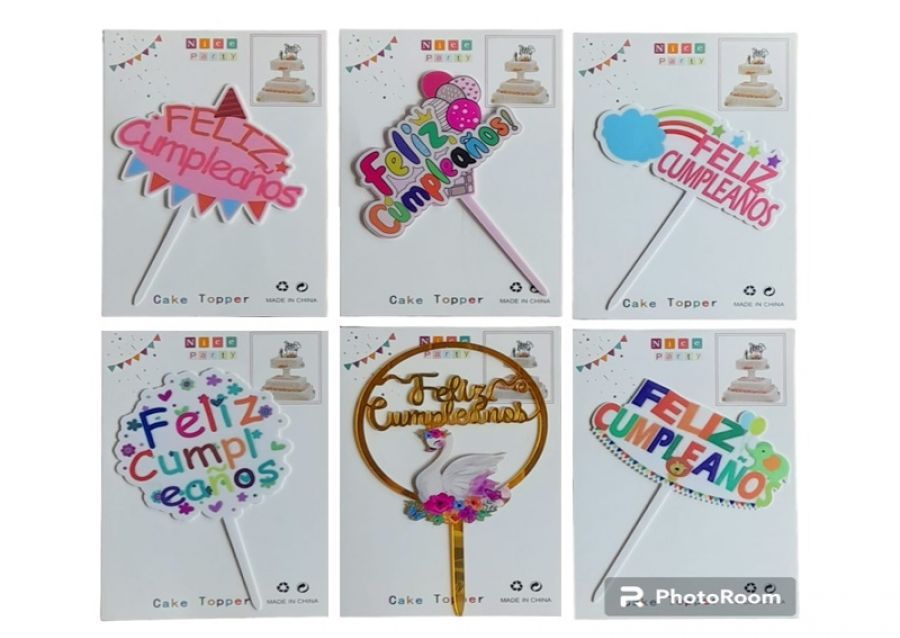 [5076] CAKE TOPPER CARTEL FELIZ CUMPLEANOS C/MARIPOSA + 4 MARIPOSAS (ZLE-CTO-32-01/49-01) ERIK