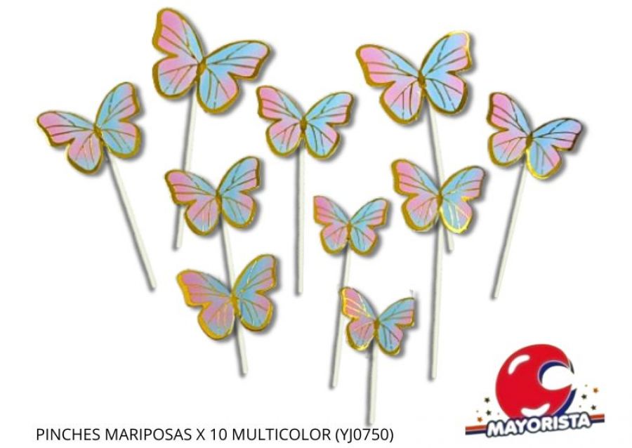 [1987] CAKE TOPPER PINCHES MARIPOSAS X 10 VARIOS COLORES (YJ0750) YJ IMPORT