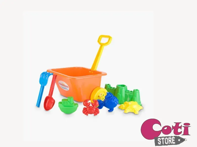 [7798141999200] CARRITO CON CASTILLO, PALA Y RASTRILLO CHICO + 4 MOLDES (920) CHICHESS