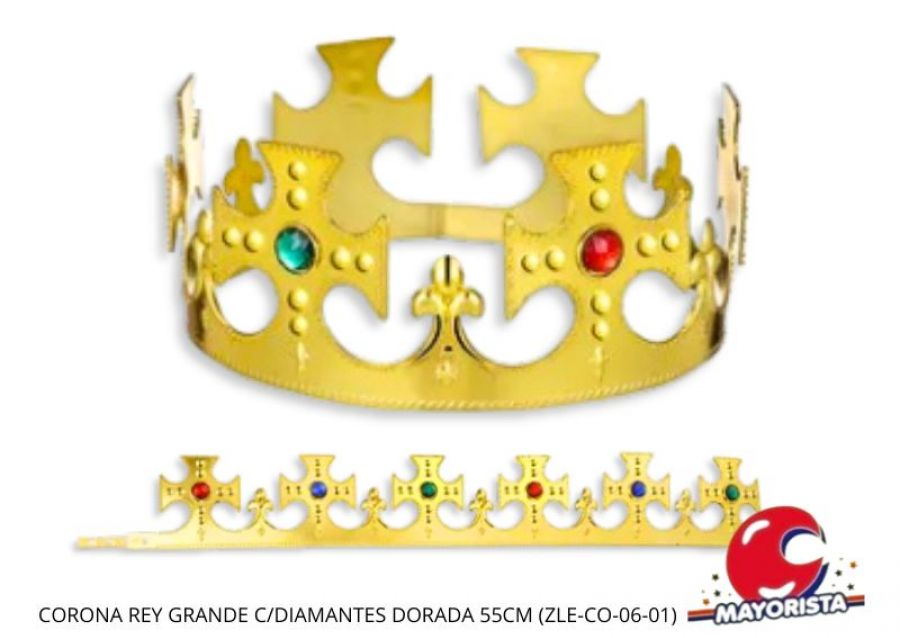 CORONA REY GRANDE C/DIAMANTES DORADA/PLATA 55CM (YJ0724/ZLE-CO-06-01) YJ IMPORT