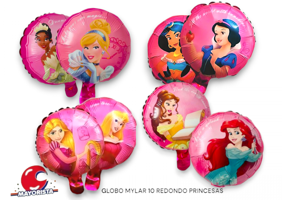 [5339] GLOBO MYLAR 10 REDONDO PRINCESA FUCSIA MODELOS SURTIDOS (25CM) CHG