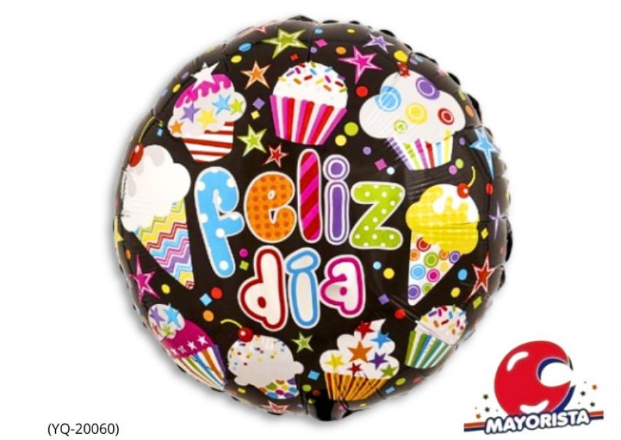 GLOBO MYLAR 18 REDONDO FELIZ DIA NEGRO CUPCAKES 45CM (YQ-20060) ERIK