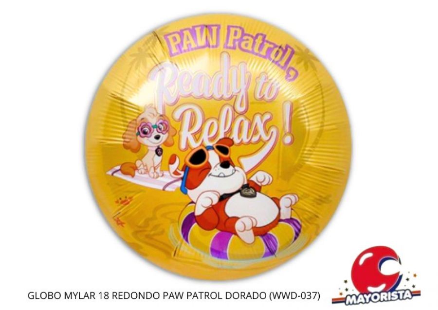 GLOBO MYLAR 18 REDONDO PAW PATROL DORADO 45CM (WWD-037) CHG